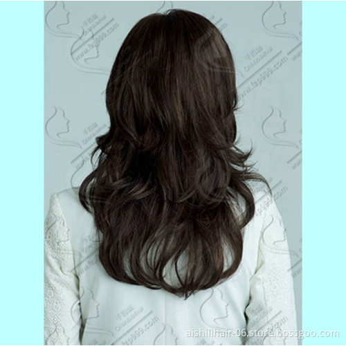 Aishili the long pixie synthetic wig with the natural wave dark brown color synthetic hair wig for women
